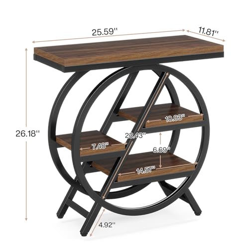 3-Tier Narrow Wood Side Table with Geometric Metal Frame K5110