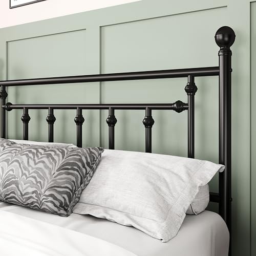 14 Inch Full Size Metal Platform Bed Frame with Victorian Vintage Headboard and Footboard Black G474
