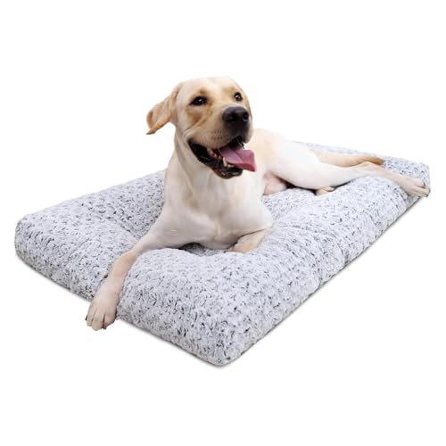 Washable Plush Dog Crate Bed, 35" x 23", Gray B68541