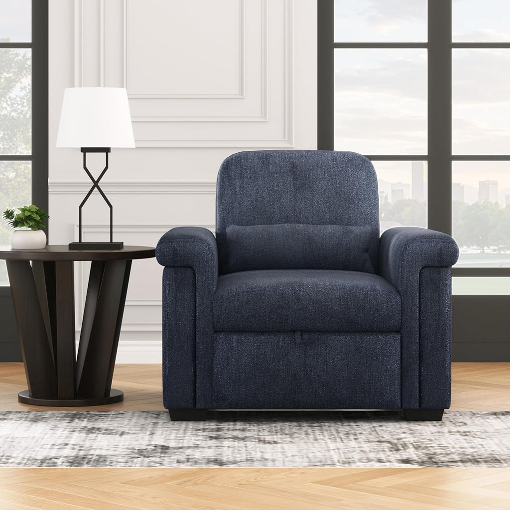 Dark Blue 3 in 1 Convertible Sleeper Chair Sofa Bed with Pillow H6376