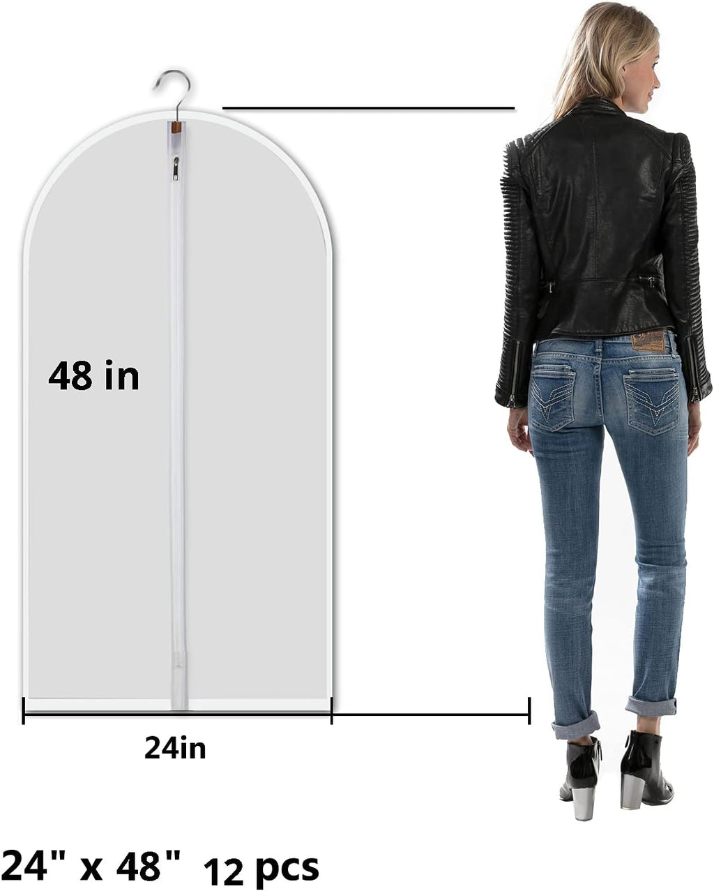 24'' x 48'' Set of 12 Clear Plastic Garment Bags with Zipper L681