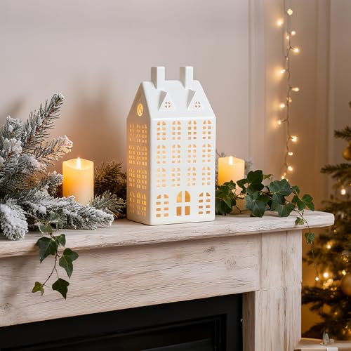 White Ceramic Christmas Village House with Lights G779