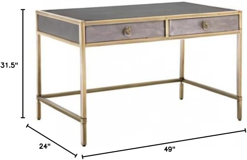 Gray Brushed Gold Faux Shagreen Writing Desk O268