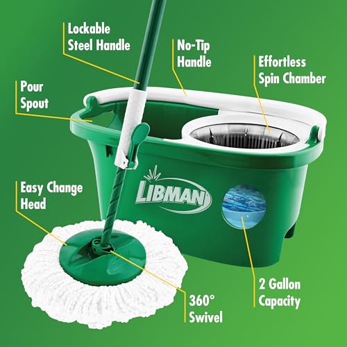 Spin Mop System with Bucket and Wringer, Includes 2 Replacement Heads R79205