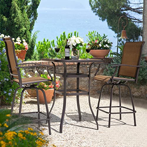 Black 5 Piece Patio Bar Set with Glass Table and 4 Swivel Chairs W4450
