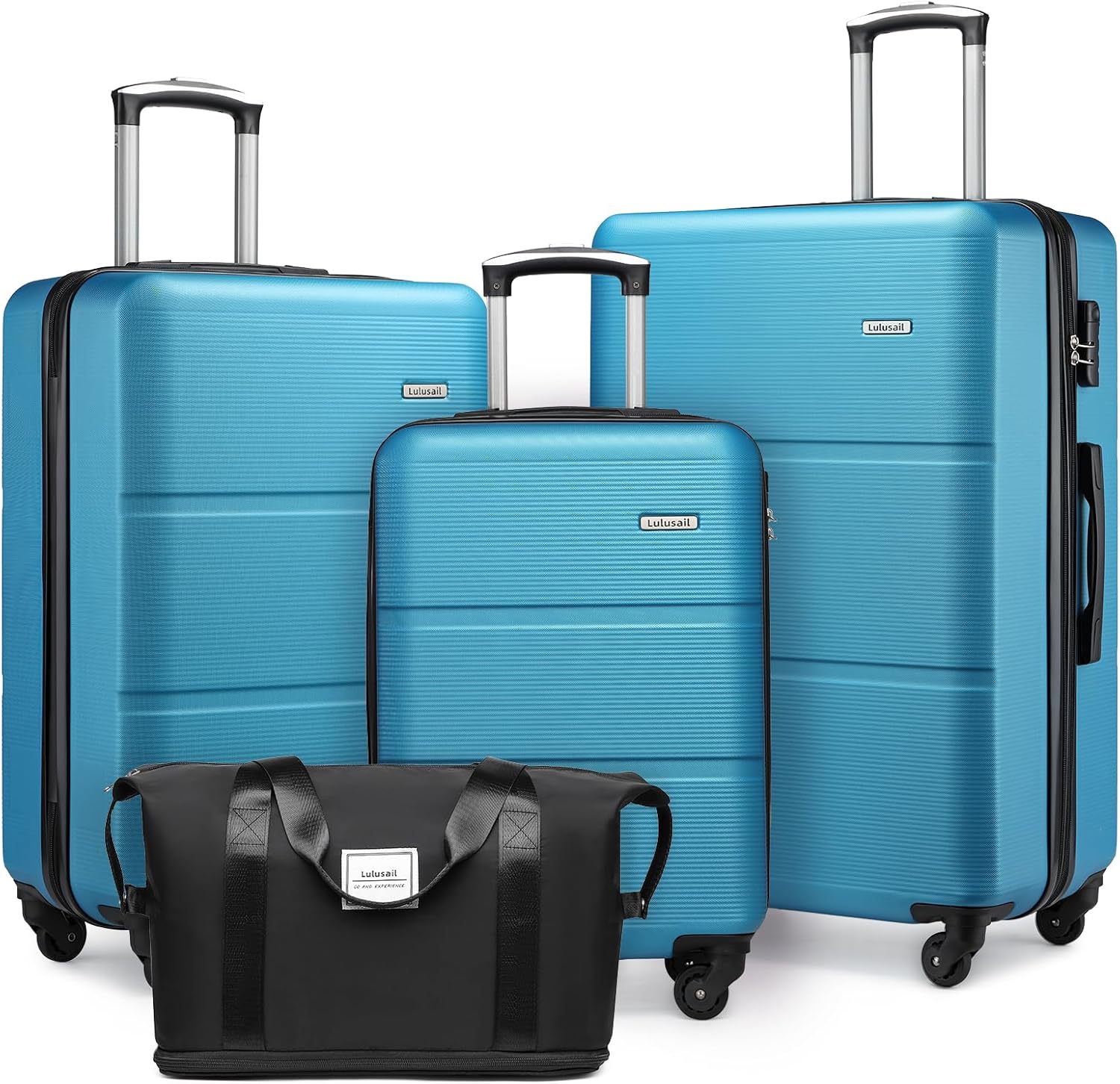 Blue 3 Piece Expandable ABS Suitcase Set with Travel Bag S42718