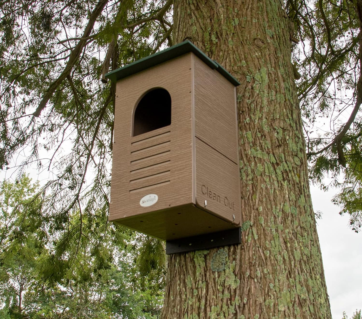Recycled Poly Lumber Barred Owl Nesting Box with Mounting Hardware and Pine Shavings A7113