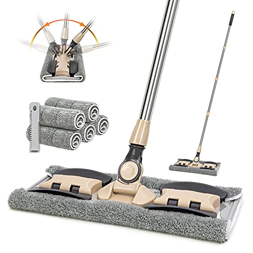Sky Blue Microfiber Flat Mop with 5 Reusable Washable Pads M5137