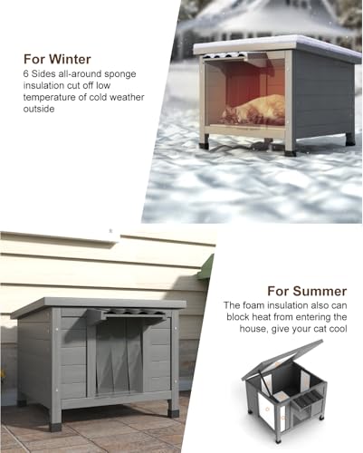 Outdoor Cat House Waterproof Foam Insulated Large Wooden Cat Condos 21.3" L x 19.9" W x 18.9" H B276