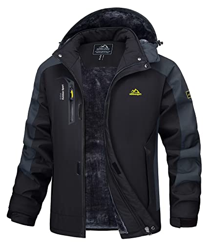 Men's Winter Water Resistant Ski Snow Jacket Fleece Parka Raincoats With Multi-Pockets A867049