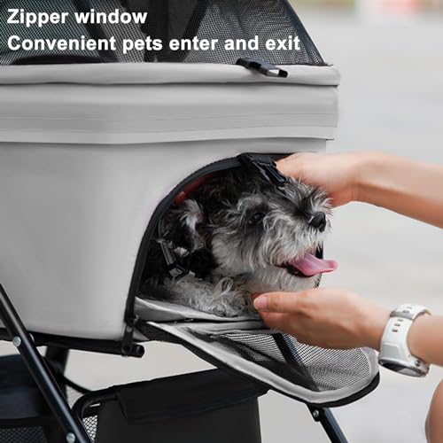 4 Wheels Pet Stroller with Cup Holder & Removable Liner Storage Basket J702
