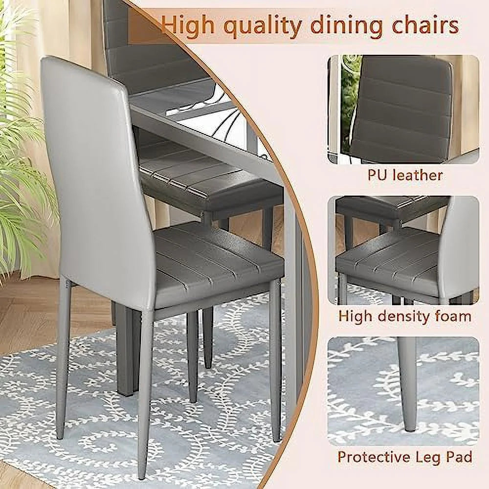 5 Piece Faux Marble Dining Table and PU Leather Chairs Set N854
