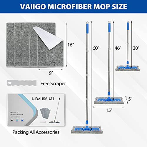 Sky Blue Microfiber Flat Mop with 5 Reusable Washable Pads M5137