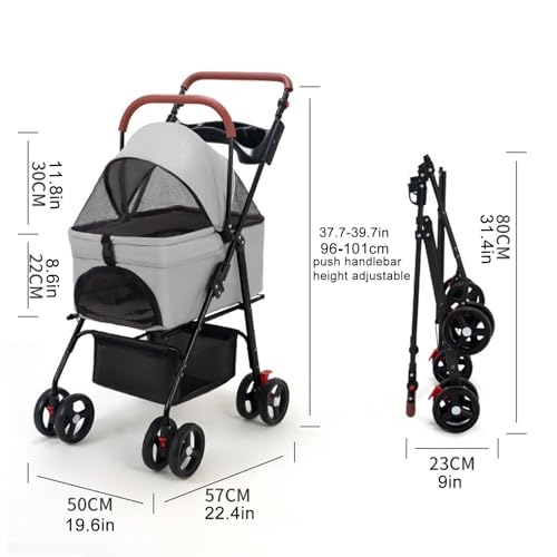 4 Wheels Pet Stroller with Cup Holder & Removable Liner Storage Basket J702