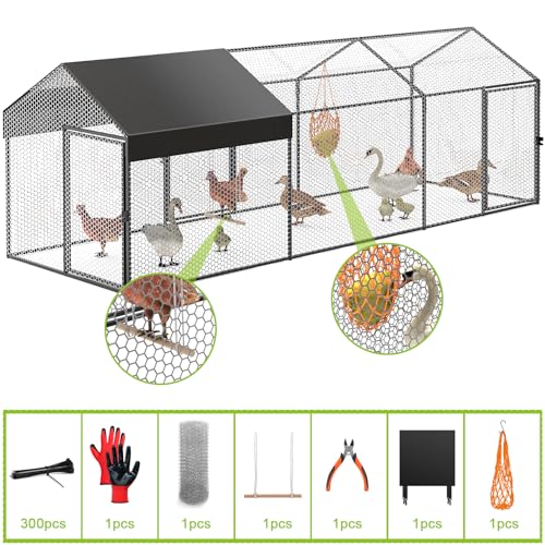 Large Metal Chicken Coop Run with Cover 120" L×40" W×40" H Portable Poultry Cage Y994827