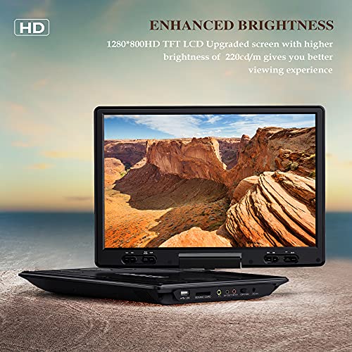 14.9" Portable DVD Player with 12.5" HD Swivel Screen, 6 Hours Rechargeable Battery, Car Headrest Mount F6011