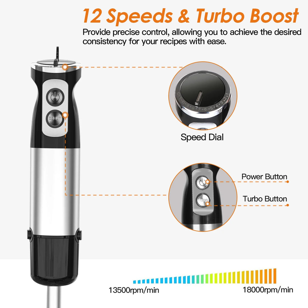1000W 5 in 1 Stainless Steel Hand Blender with 12 Speeds B65359