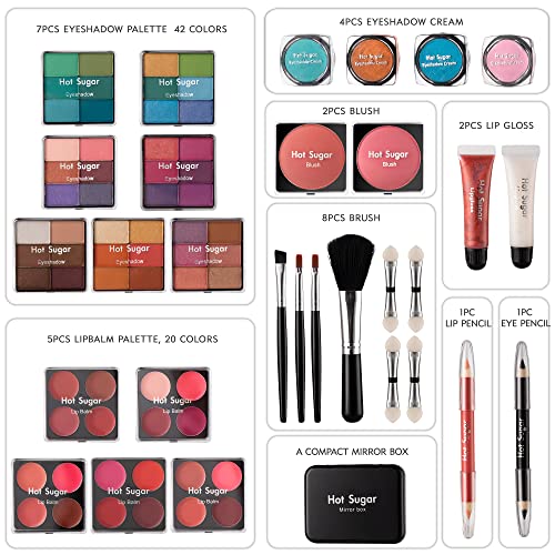 Makeup Kit with Eye Shadow Palette Lip Balm Blush Lip Gloss Brush Lip & Eye Pencil and Mirror O160