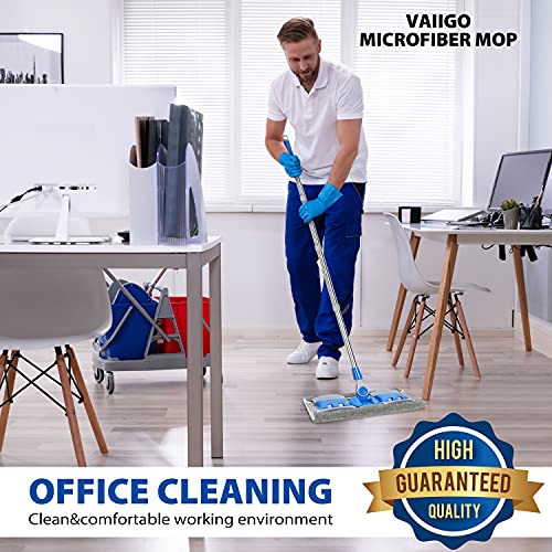 Sky Blue Microfiber Flat Mop with 5 Reusable Washable Pads M5137