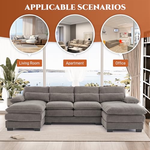 Beige White 114" U Shape Sectional Sofa E74304