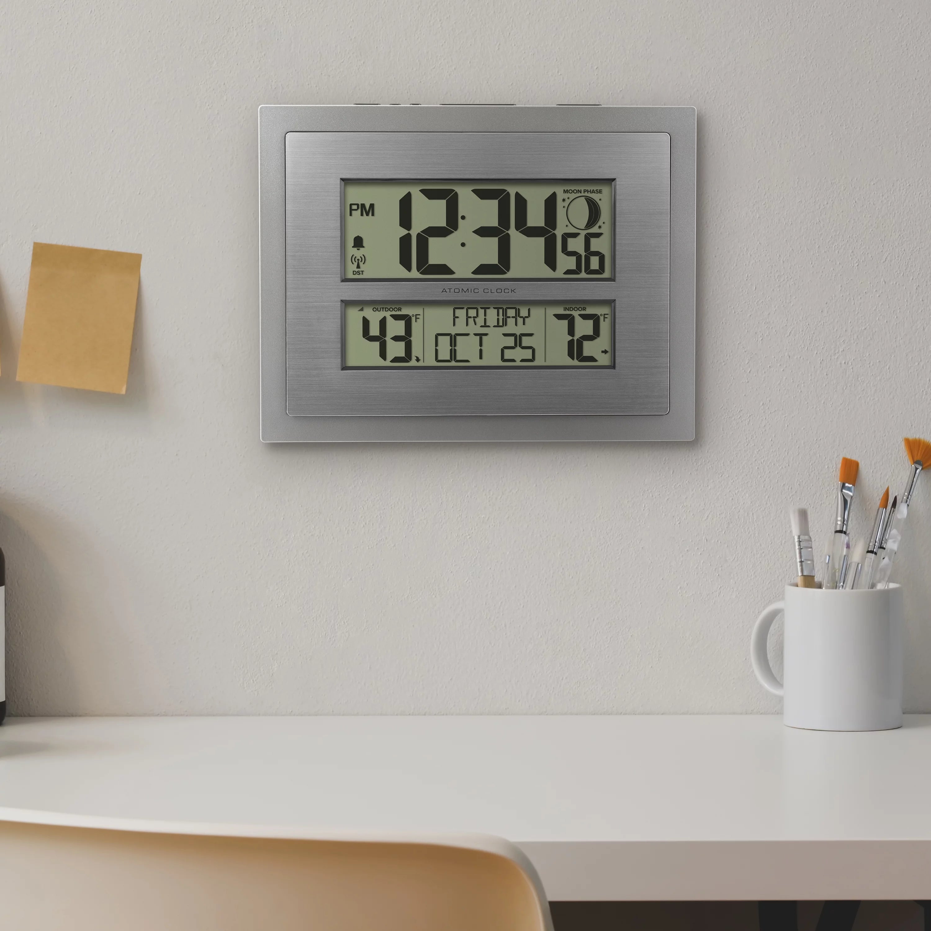 Silver Atomic Wall Clock with Moon Phase Z660
