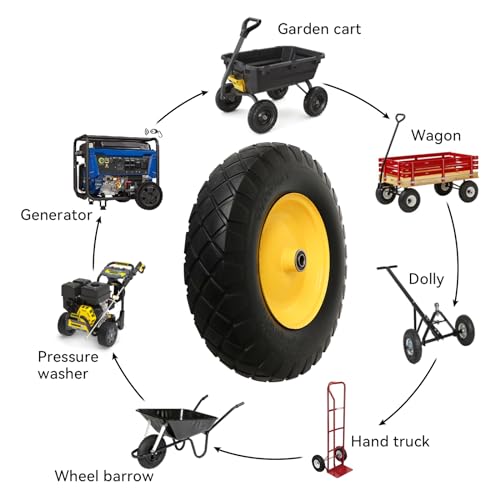 4.80/4.00-8" Tire and Wheel Assembly Set, 5/8" or 3/4" Bore, 16" Solid Rubber Tires, 1 Pack P846986