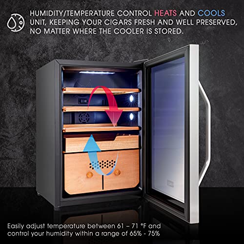 250 Cigar Cooler Humidor with Stainless Steel Trim Finish Cabinet, Spanish Cedar Wood Shelves and Drawer V787658