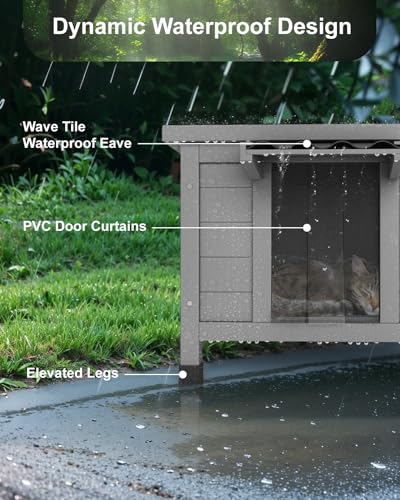 Outdoor Cat House Waterproof Foam Insulated Large Wooden Cat Condos 21.3" L x 19.9" W x 18.9" H B276