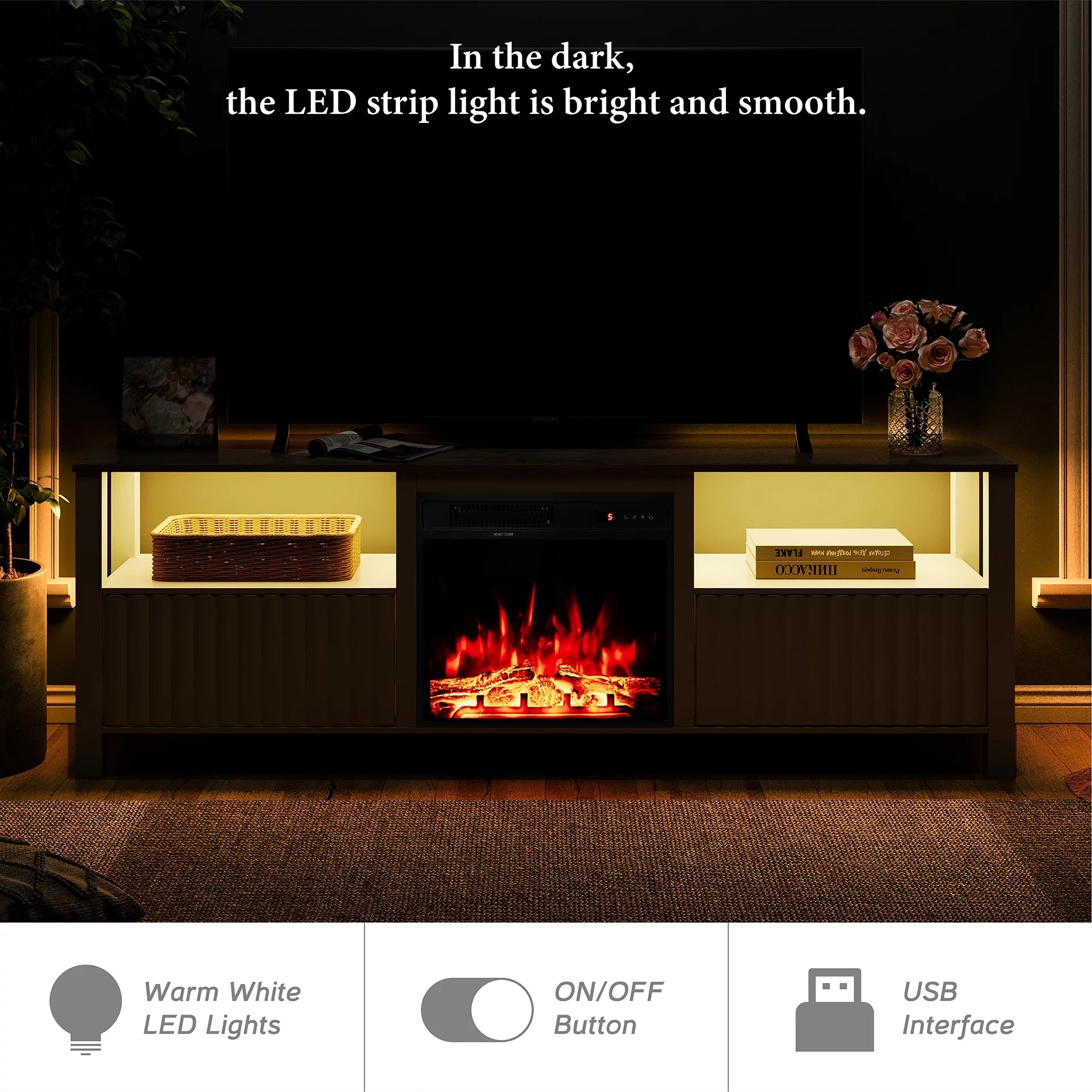 White 70 inch Electric Fireplace TV Stand P73578