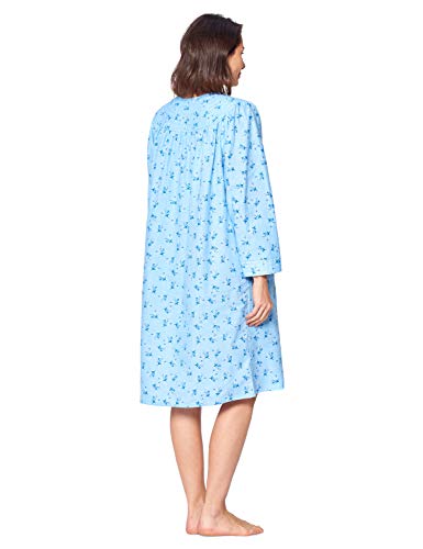 Floral Snap Front Flannel Duster Long Sleeve Lounger Dress U139