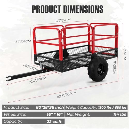 1500 LBS 22 Cubic Feet Heavy Duty Steel Dump Cart with 2 Wheels I382073