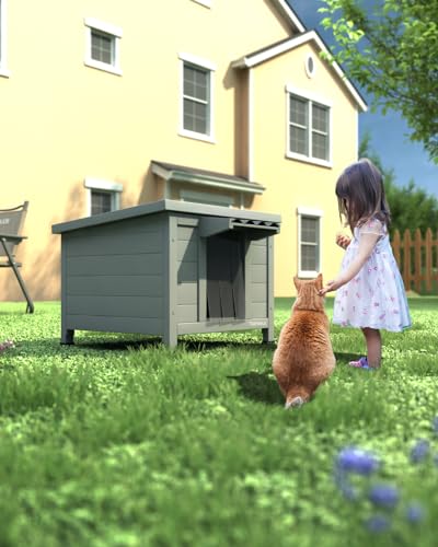 Outdoor Cat House Waterproof Foam Insulated Large Wooden Cat Condos 21.3" L x 19.9" W x 18.9" H B276