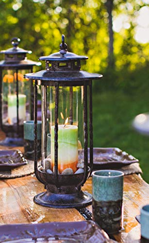 Large Decorative Hurricane Lantern Glass Candle Holder Cast Iron N721
