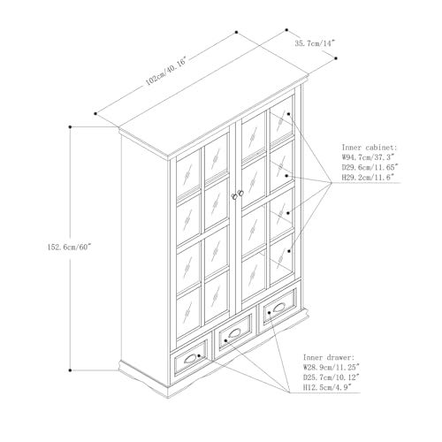 White Curio Cabinet with Adjustable Shelf and Tempered Glass Doors S250105