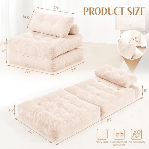 Black Folding Sofa Bed with Dual-Pillow W425