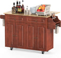 Brown Wood Kitchen Island with Drop Leaf Countertop and Lockable Wheels T721