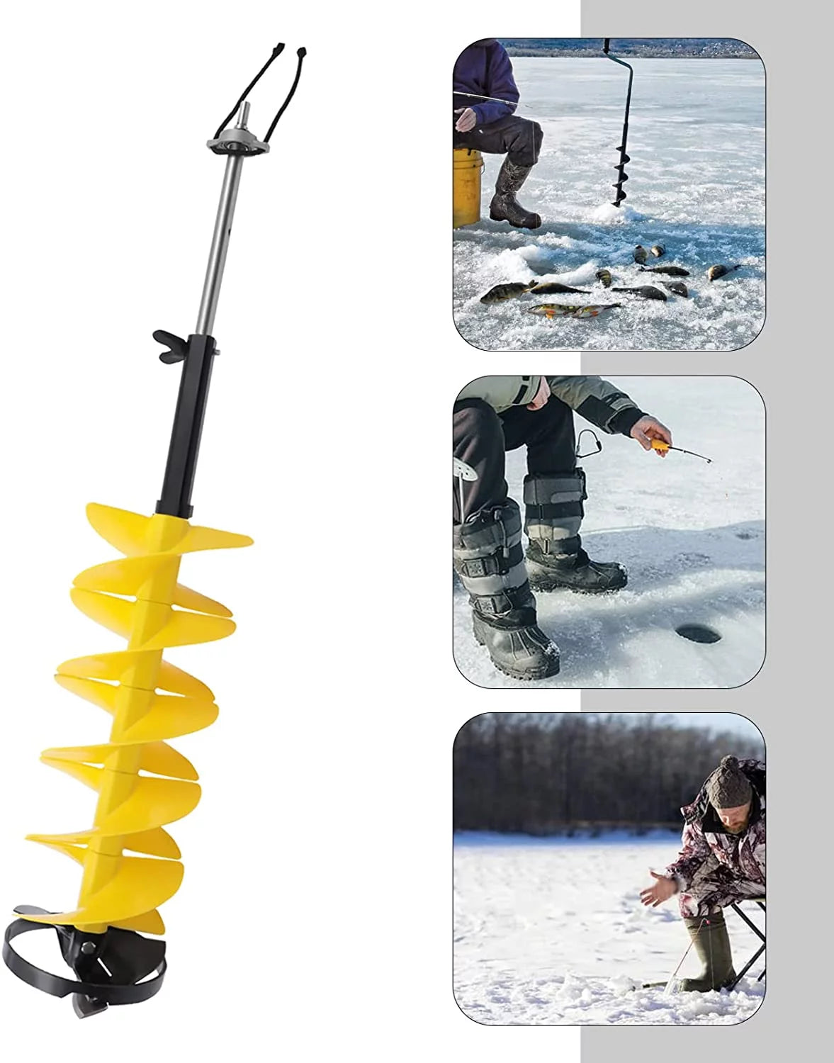 Ice Drill Auger, Cordless Nylon Ice Drill Bit with Centering Blade, 8" Ice Drill Bit with Bit Adapter and Top Plate T134