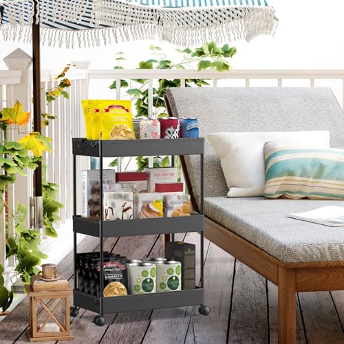 Black 3 Tier Rolling Storage Cart D402