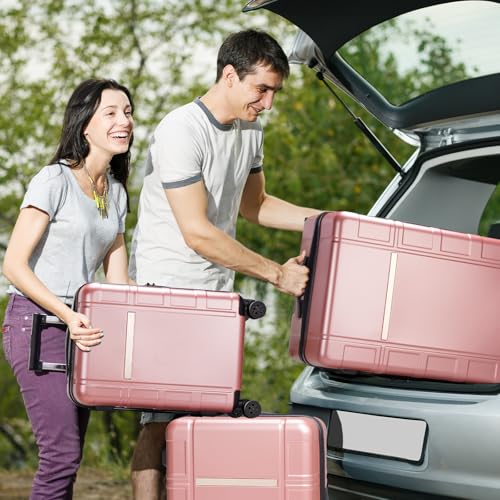 3 Piece Expandable Luggage Set PC+ABS Hard-Side Spinner Suitcase 20in 24in 28in Rose Gold M993931