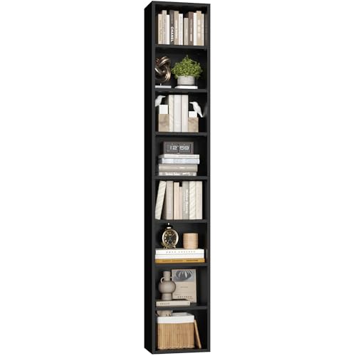 Black/Brown 8-Tier Media Tower Rack with Adjustable Shelves J133398