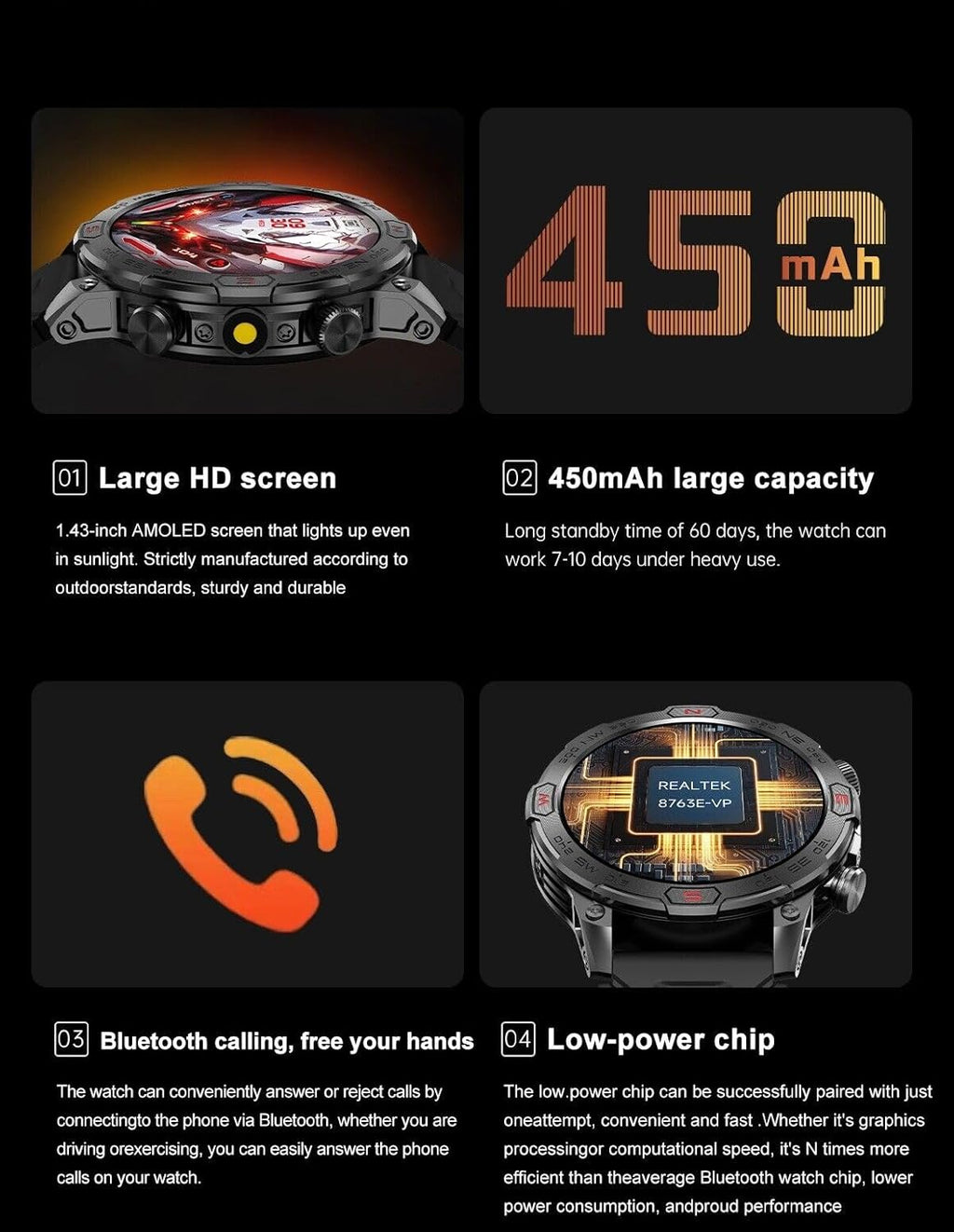 1.43" AMOLED Display Smart Watch with Compass T76576