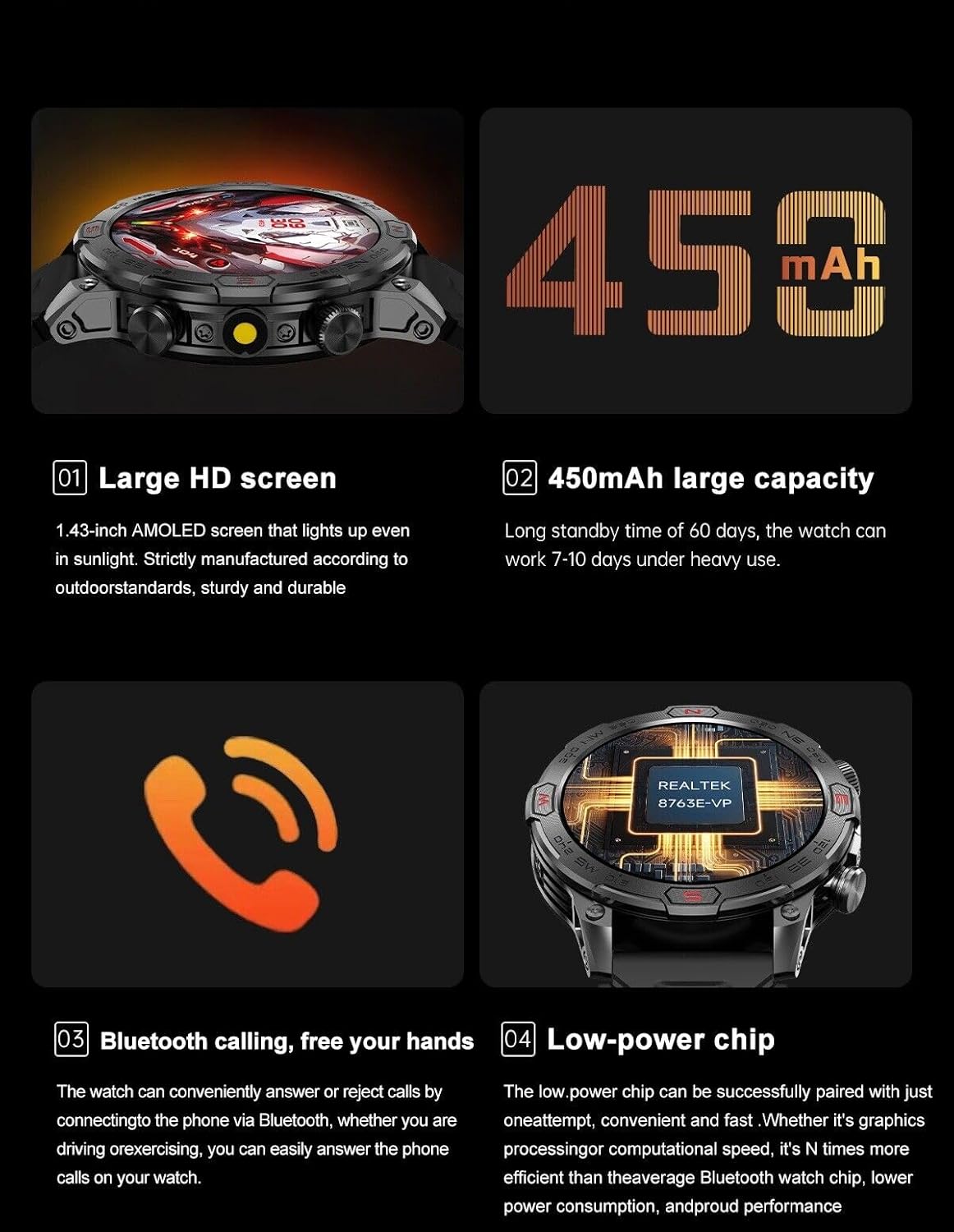 1.43" AMOLED Display Smart Watch with Compass T76576