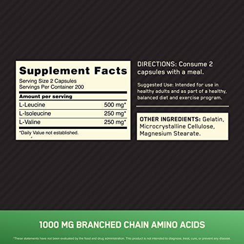 1000mg BCAA Amino Acids Capsules, 200 Count X1101