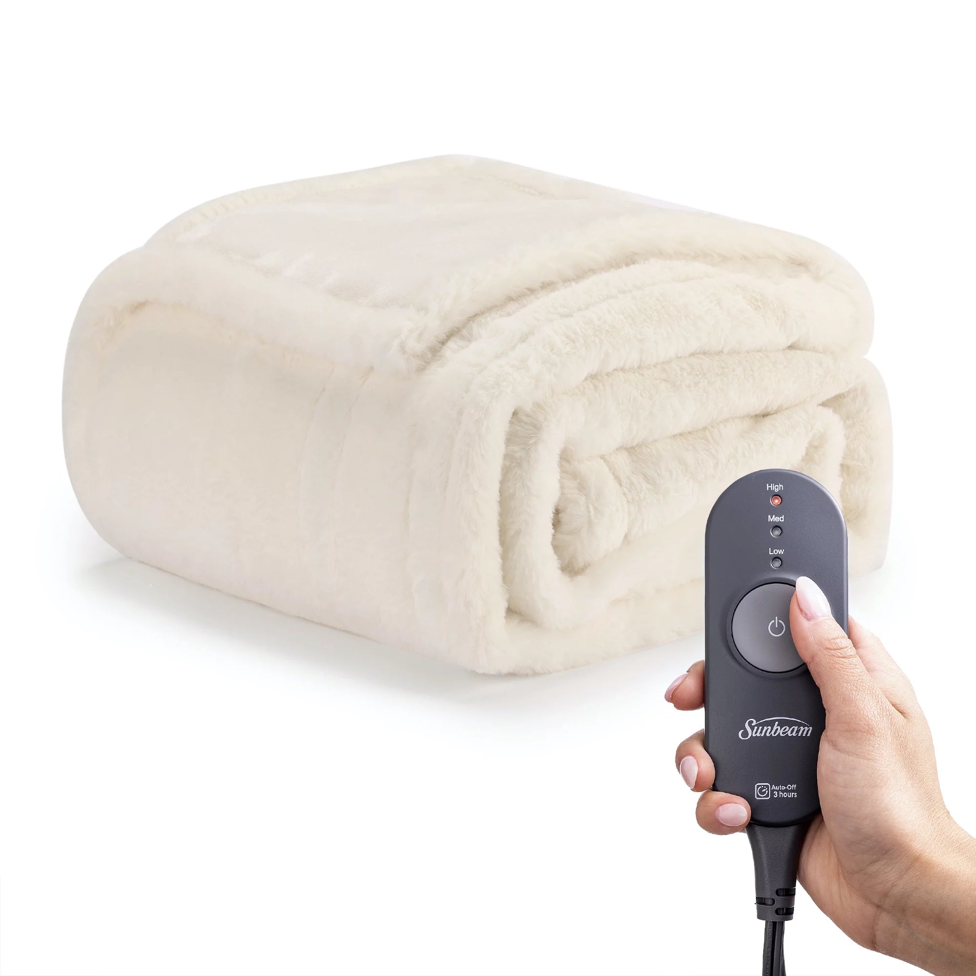 White Faux Fur Heated Electric Throw P924