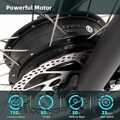 3 Wheel Electric Bicycle 750W Motor 48V 13AH Battery Foldable 24" Tire Electric Cruiser Tricycle M987827