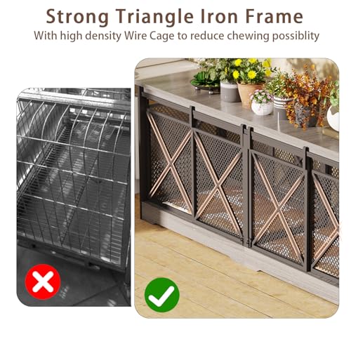Grey Extra Large Double Dog Crate Furniture with Removable Divider Z799