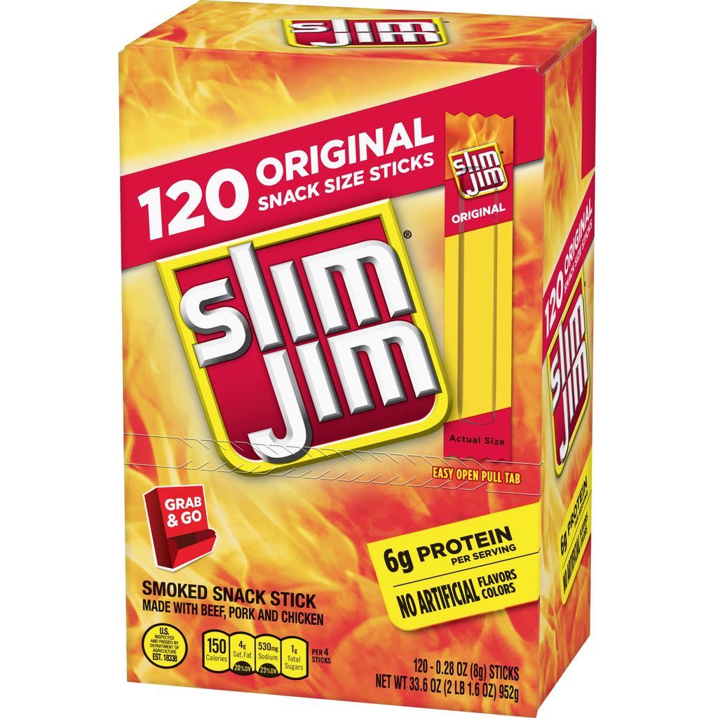 Slim Jim Smoked Snack Sticks, Original, 0.28 Ounce (Pack of 120) C86422