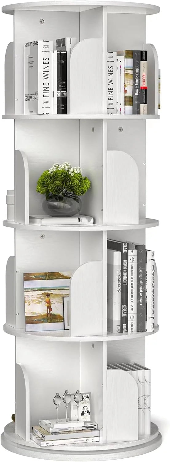 White 4 Tier Rotating Bookshelf E51409