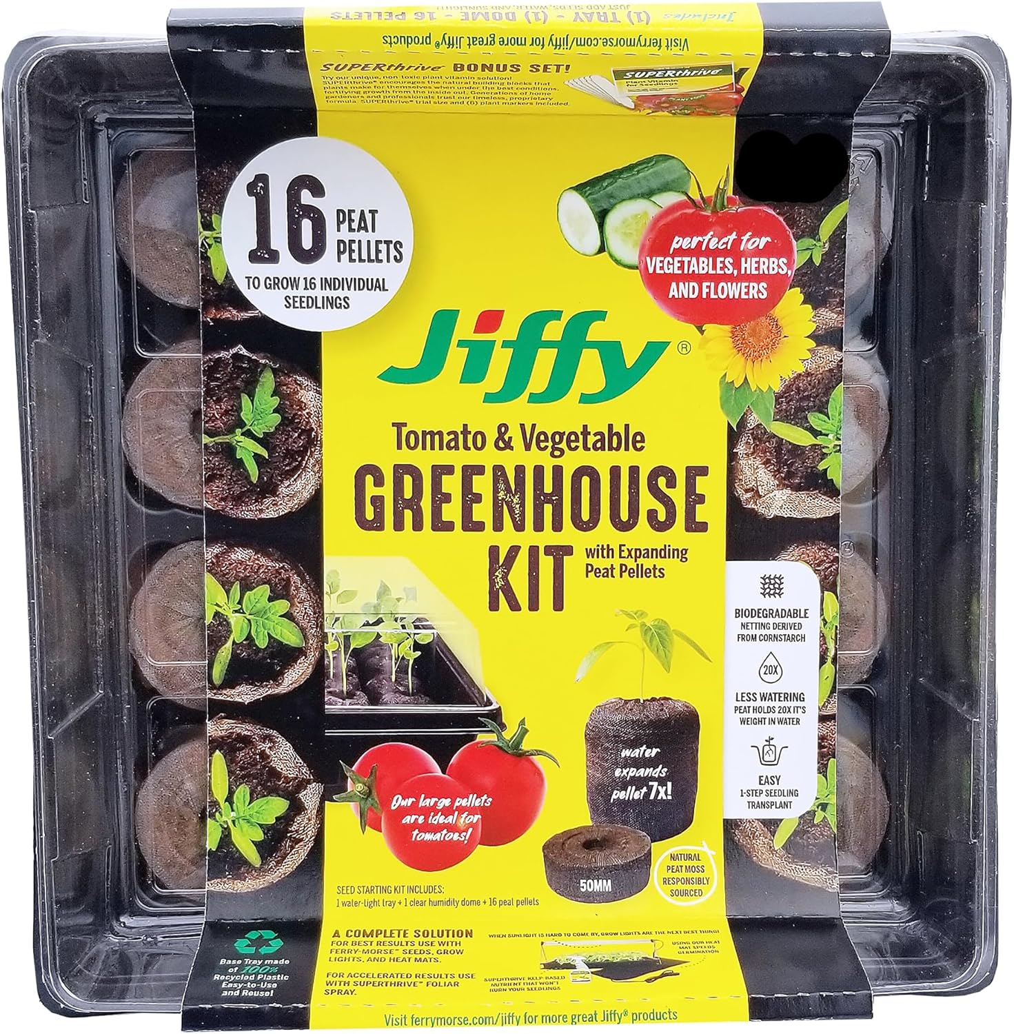 50mm Seed Starting Greenhouse Kit with 16 Peat Pellets O921