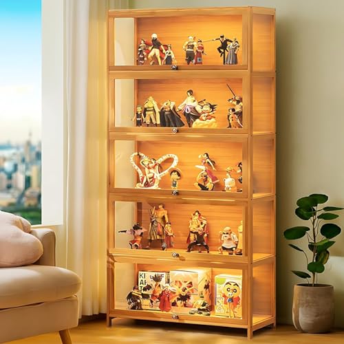 5 Tier Bamboo Display Cabinet with Acrylic Glass Door F5771
